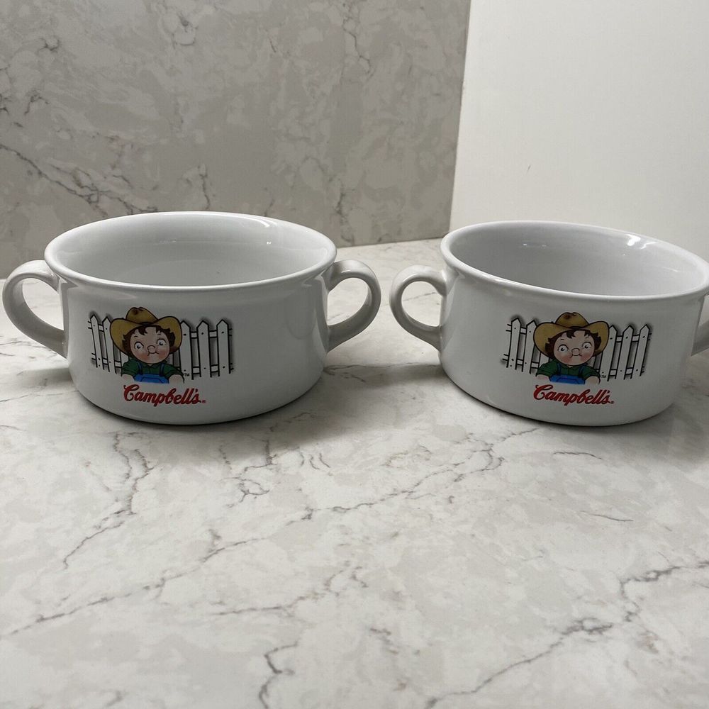 Campbell's 2001 Collector Ceramic Soup Bowl Mug-Dual‎ Handles Houston Lot of 2